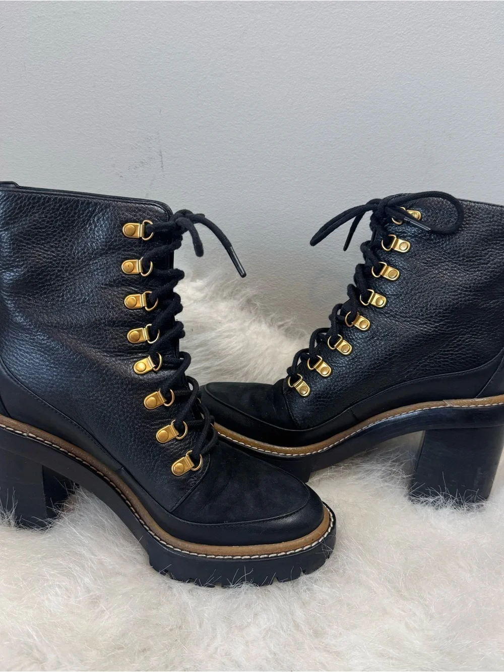 Tory Burch Miller Lug Sole Heel Moto Leather Boots